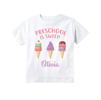 Preschool Shirt for Girls, First Day of Preschool of Pre-K Personalized Ice Cream Back to School Outfit for Girls