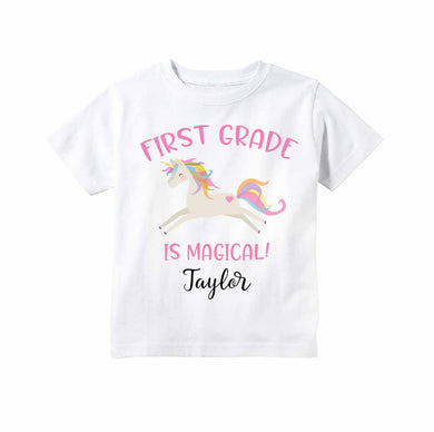 First Grade Shirt for Girls, First Day of 1st Grade Personalized Rainbow Unicorn Back to School Outfit for Girls