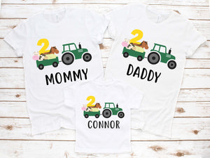 Green Tractor Farm Animals Themed Birthday Party T-Shirt for Boys