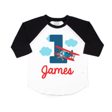 Load image into Gallery viewer, Vintage Airplane Time Flies Themed Birthday Party Raglan shirt for Boys