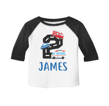Load image into Gallery viewer, Emergency Vehicles Ambulance Themed Birthday Party Raglan Shirt for Boys
