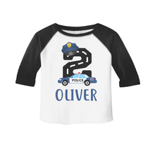 Load image into Gallery viewer, Policeman or Police Car Emergency Themed Birthday Party Raglan Shirt for Boys