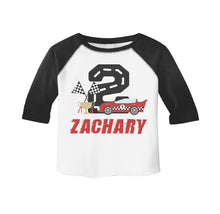 Load image into Gallery viewer, Race Car Themed Birthday Party Raglan shirt for Boys