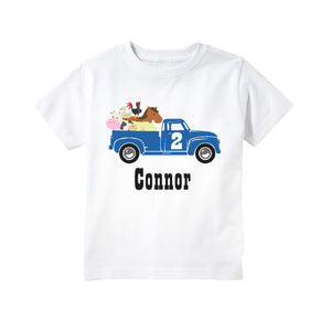 Blue Truck Farm Animals Themed Birthday Party T-shirt for Boys