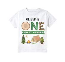 Load image into Gallery viewer, One Happy Camper Camping Themed 1st Birthday Party T-shirt for Boys