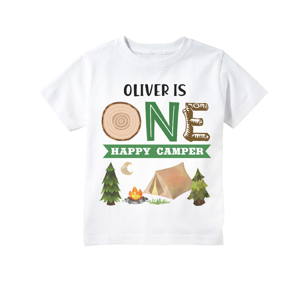 One Happy Camper Camping Themed 1st Birthday Party T-shirt for Boys