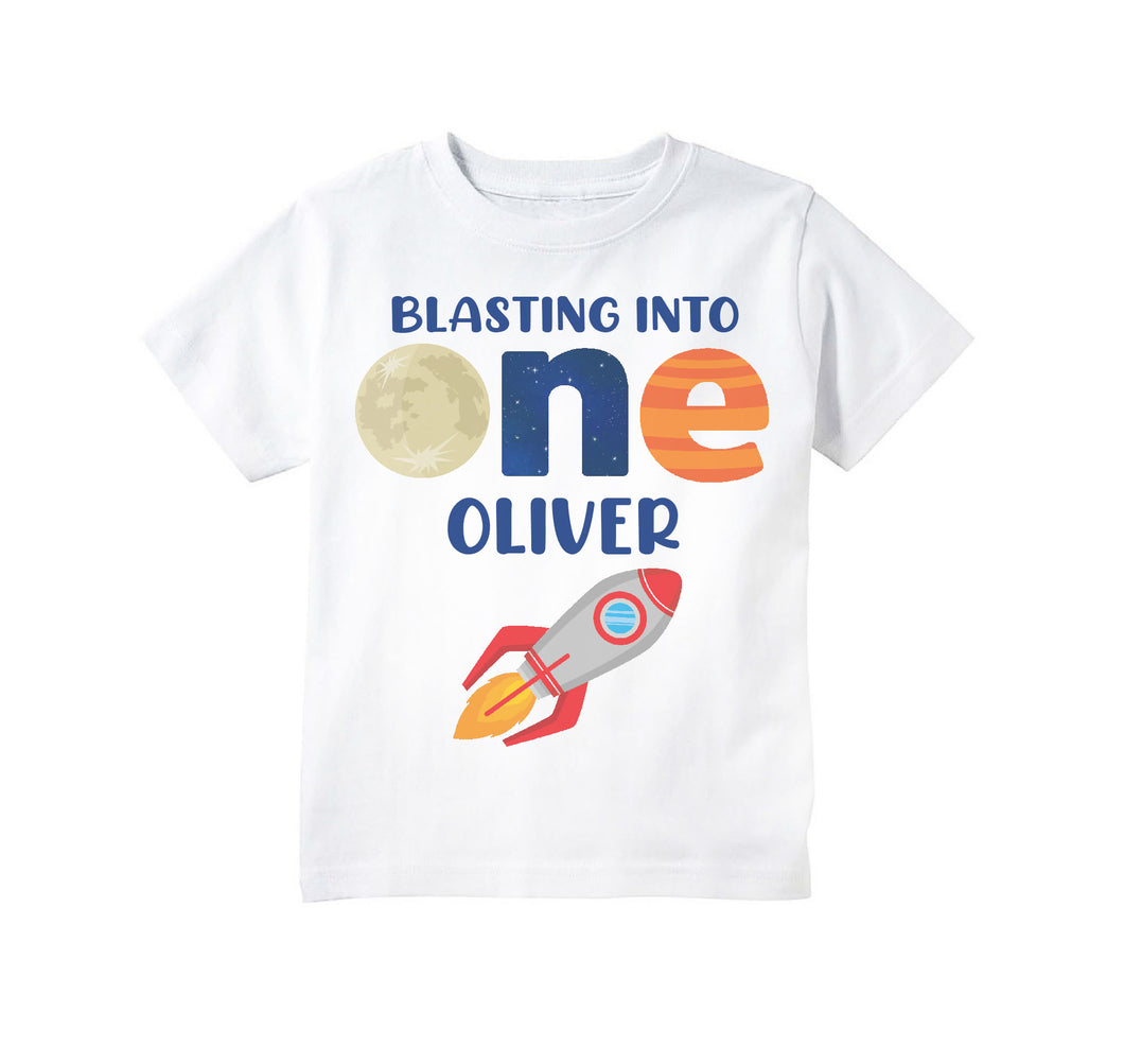 Blasting Into One Outer Space Themed 1st Birthday Party T-shirt for Boys