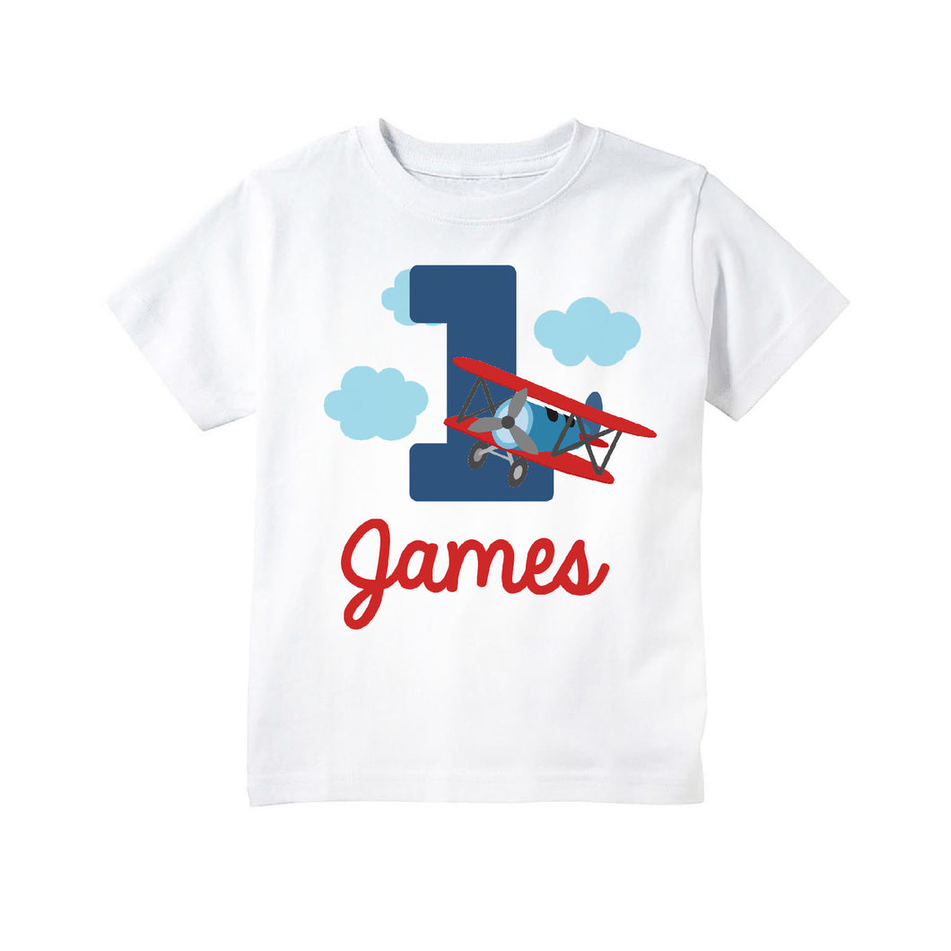 Vintage Airplane Time Flies Themed Birthday Party T-shirt for Boys