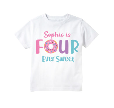 Donut 4th Birthday Party T-shirt Four Ever Sweet Theme for Girls