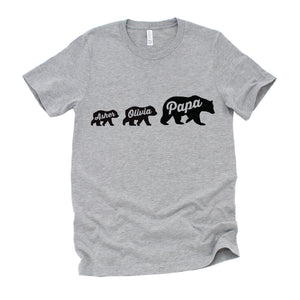 Personalized Father's Day Gift T Shirt for Dad with Papa Bear and Cubs with Custom Kid's Names