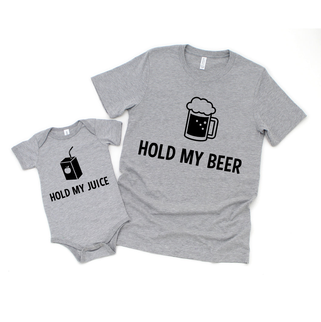 Set of 2 - Daddy and me Outfits Matching Hold My Beer Drinking Buddies Shirt Set for Father Son Daughter