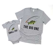 Load image into Gallery viewer, Set of 2 - Daddy and me Matching Big One Small Fry Fishing Shirt Set for Father Son