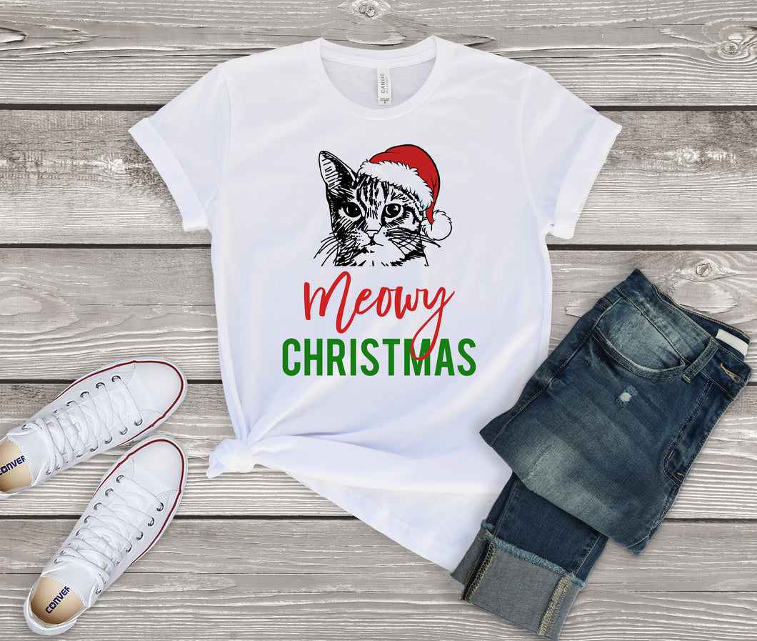 Meowy Christmas Funny Cat Christmas Shirt for Women