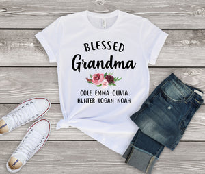 Blessed Grandma Gift shirt for Grandmother with Personalized Names of Grandchildren Grandkids