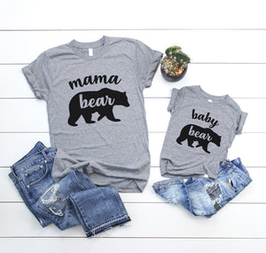 Set of 2 - Mama Bear Baby Bear cub Matching Mommy and Me Outfit Shirt Set