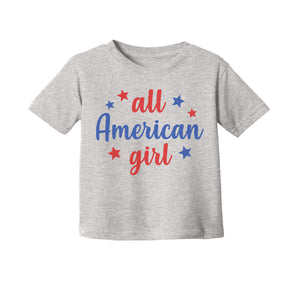 4th of July All American Girl Patriotic Red White and Blue Shirt