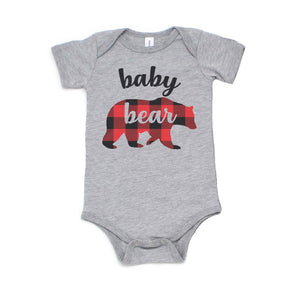 Baby Bear Red Buffalo Plaid Christmas Bodysuit, Baby Bear Lumberjack New Baby Gift