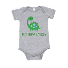 Load image into Gallery viewer, Baby Boy Dinosaur Personalized Shirt, Coming home Outfit, Dinosaur Theme Baby Shower or Toddler Birthday Gift - Gray