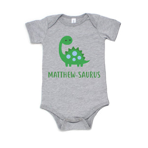 Baby Boy Dinosaur Personalized Shirt, Coming home Outfit, Dinosaur Theme Baby Shower or Toddler Birthday Gift - Gray