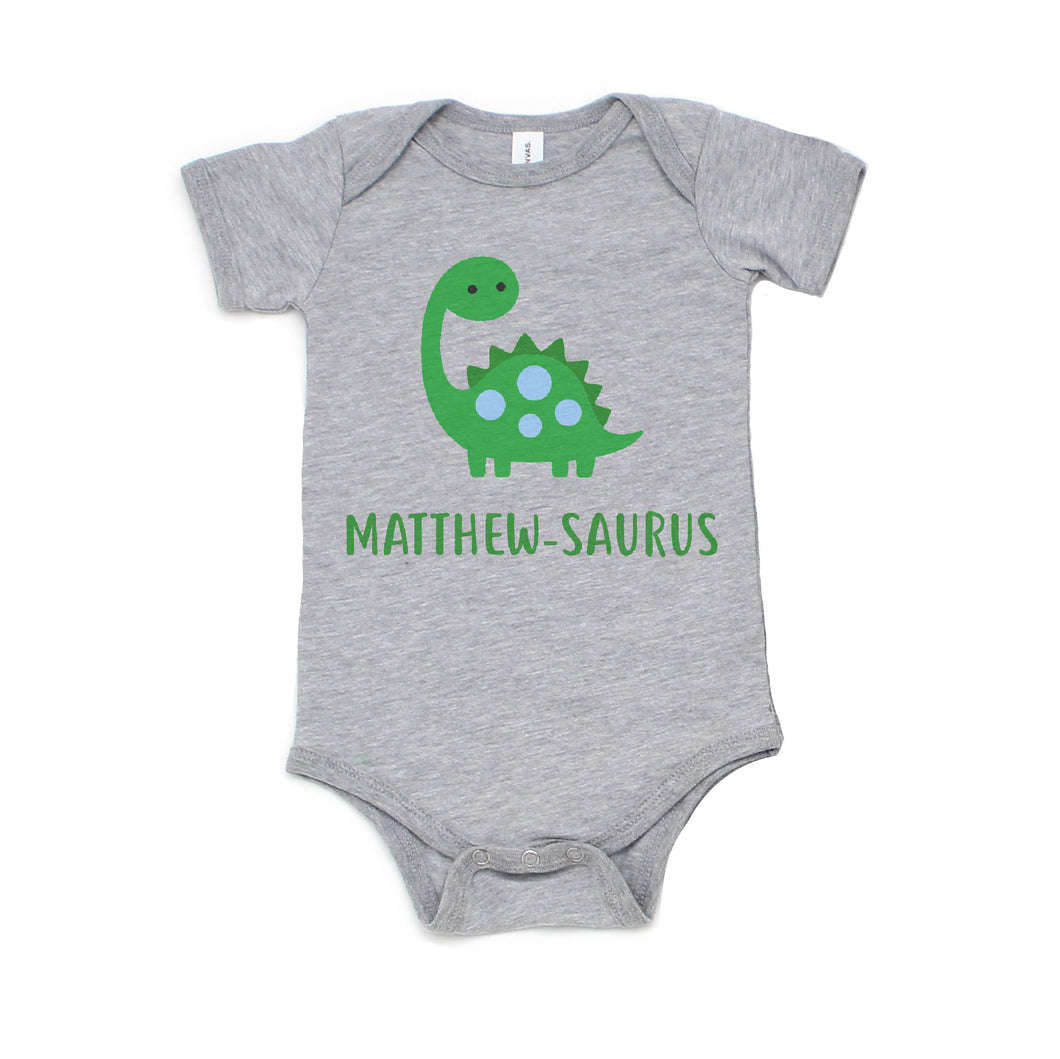 Baby Boy Dinosaur Personalized Shirt, Coming home Outfit, Dinosaur Theme Baby Shower or Toddler Birthday Gift - Gray