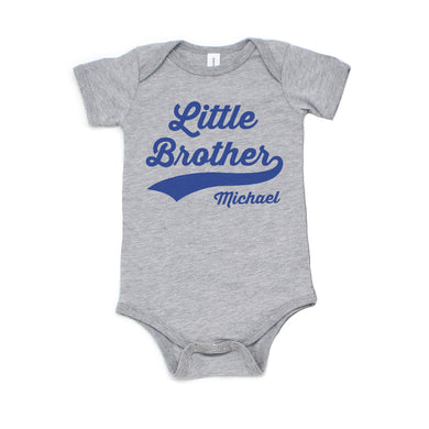 Little Brother Shirt Personalized Baseball Theme Bodysuit Outfit for Baby Boy