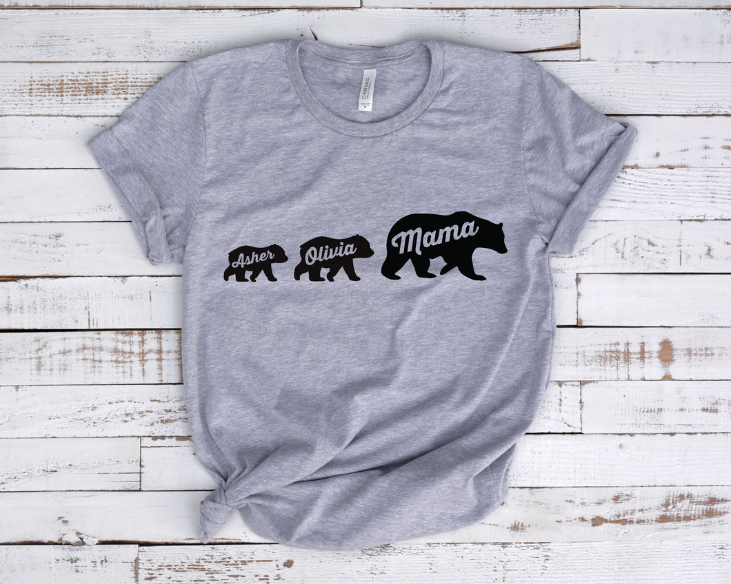 Custom Bear Family Mama Bear Personalized Shirt for Mom with Kid's Names