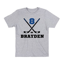 Load image into Gallery viewer, Hockey Birthday Shirt for Boys - Personalized name and number