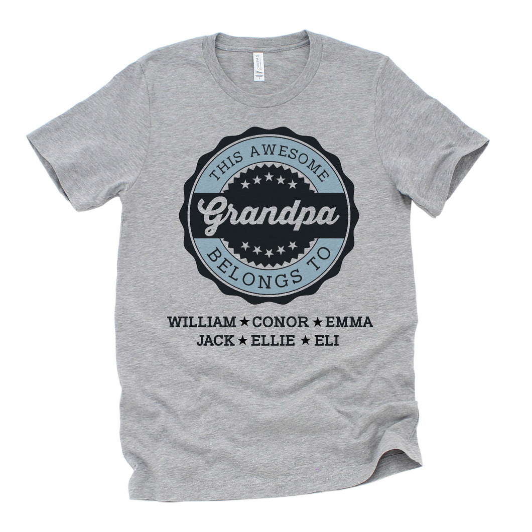 Awesome Grandpa Gift shirt for Grandfather with Personalized Names of Grandchildren Grandkids