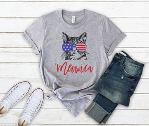4th of July Meowica Patriotic Funny Cat Shirt for Women