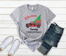 Load image into Gallery viewer, Christmas Family Matching Shirts or Pajama Top with Personalized Last Name - Buffalo Plaid Truck