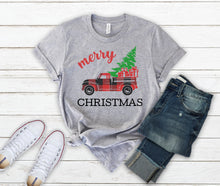 Load image into Gallery viewer, Merry Christmas Buffalo Plaid Red Truck Holiday Shirt for Women