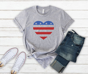 4th of July Women's Shirt - Patriotic Red White and Blue Heart Shirt