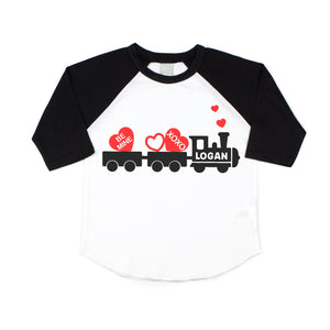 Toddler and Baby Boys Valentine's Day Love Train Personalized Raglan Shirt