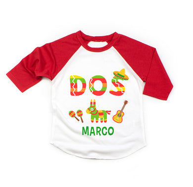 Mexican Fiesta Dos 2nd Birthday Party Personalized Raglan Shirt for Boys