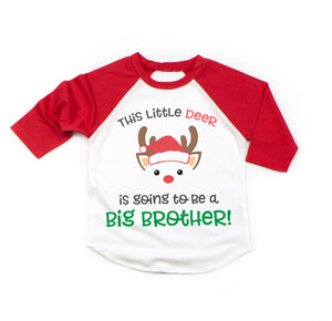 Christmas Big Brother Pregnancy Announcement Raglan Shirt for Boys, Reindeer Big Brother Announcement Shirt