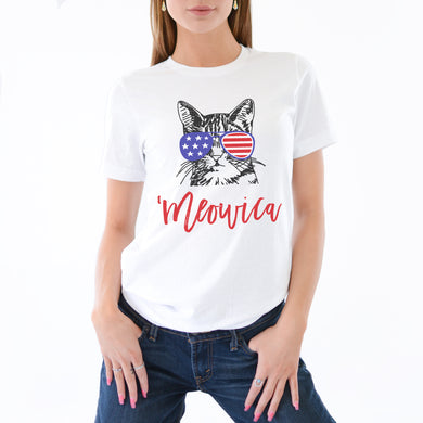 4th of July Meowica Patriotic Funny Cat Shirt for Women