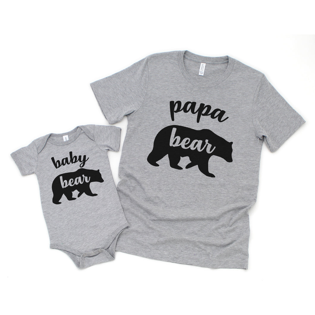 Set of 2 Father's Day Gift - Daddy and me Matching Papa Bear Baby Bear Shirt Set for Father Son or Daughter