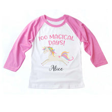 Load image into Gallery viewer, 100th Day of School Personalized Unicorn Raglan Shirt for Girls