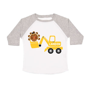 Toddler Boys Thanksgiving Construction Digger Personalized Raglan Shirt