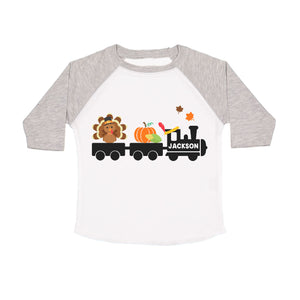 Toddler Boys Thanksgiving Train Personalized Raglan Shirt