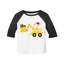 Load image into Gallery viewer, Toddler Boys Christmas Construction Digger Personalized Raglan Shirt