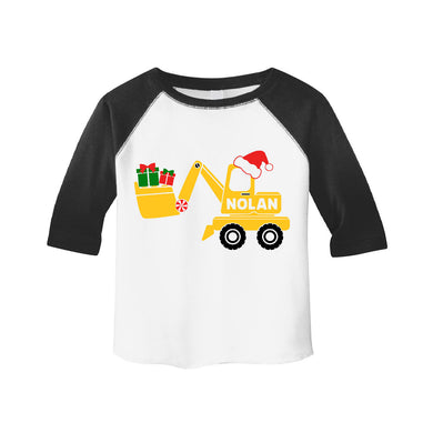 Toddler Boys Christmas Construction Digger Personalized Raglan Shirt