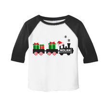 Load image into Gallery viewer, Toddler Boys Christmas Holiday Train Personalized Raglan Shirt
