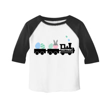 Load image into Gallery viewer, Toddler Boys Easter Bunny Personalized Raglan Shirt