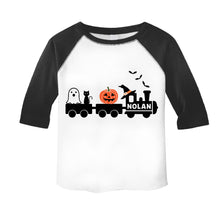 Load image into Gallery viewer, Toddler Boys Halloween Train Personalized Raglan Shirt