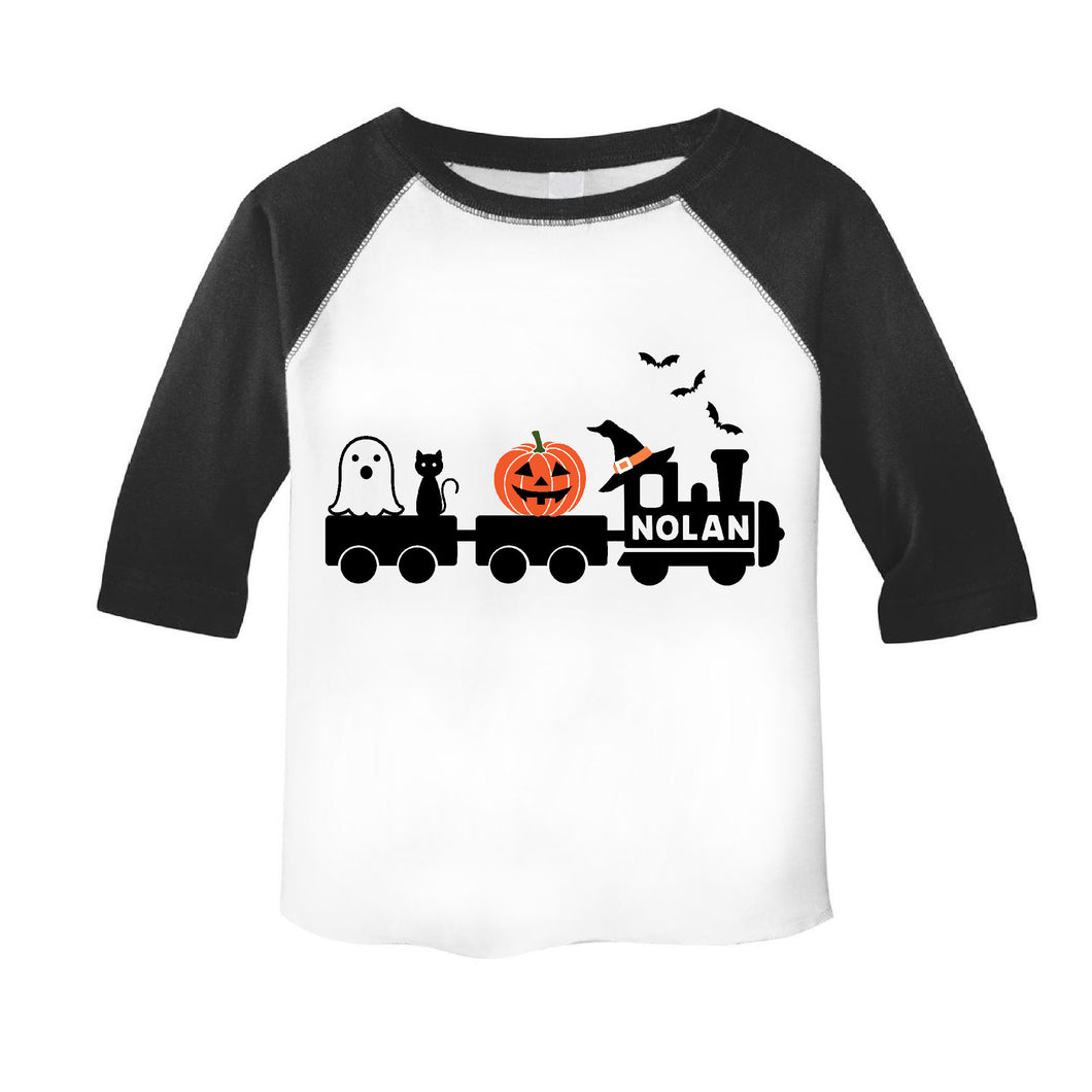 Toddler Boys Halloween Train Personalized Raglan Shirt