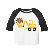 Load image into Gallery viewer, Toddler Boys Thanksgiving Construction Digger Personalized Raglan Shirt