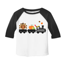 Load image into Gallery viewer, Toddler Boys Thanksgiving Train Personalized Raglan Shirt