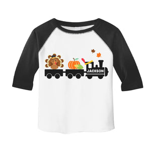 Toddler Boys Thanksgiving Train Personalized Raglan Shirt