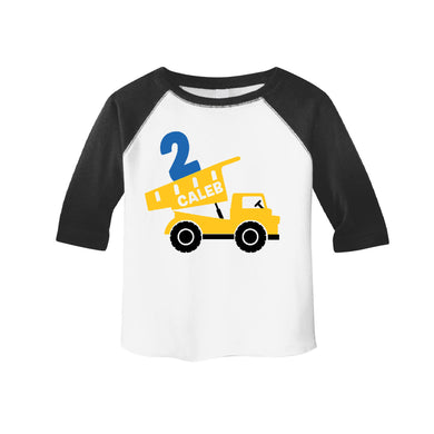 Construction Dump Truck Birthday Personalized Raglan Shirt for Toddler Boys